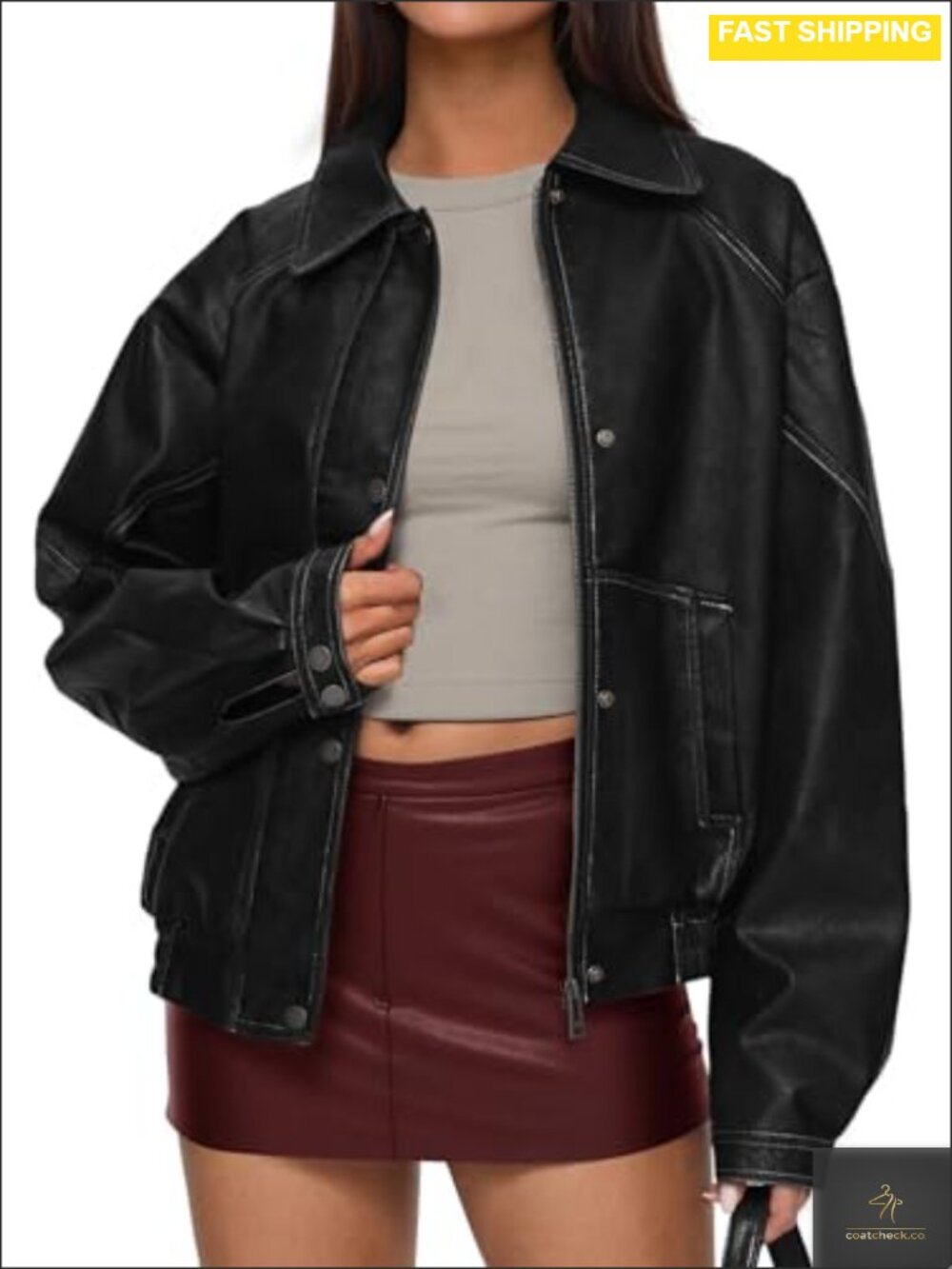 Oversized Faux Leather Jacket Moto Biker Fall Winter Coat